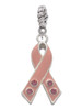Large Pink Ribbon with Crystals Rope Charm Bead Dangle