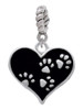 Black Enamel Heart with Paw Prints Rope Charm Bead Dangle