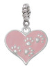 Pink Enamel Heart with Paw Prints Rope Charm Bead Dangle