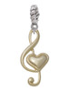 Large Gold Tone Clef with Heart Rope Charm Bead Dangle