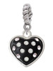 Black Resin Heart with Clear Crystals in Frame Rope Charm Bead Dangle