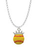3 Merry Monkeys Silvertone Softball optic yellow - Crown - Charm Necklace