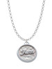 3 Merry Monkeys Silvertone Faith - Round Seal - Charm Necklace