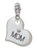 Large ''Mom'' Heart with Clear Crystal Rope Charm Bead Dangle
