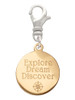 3 Merry Monkeys Goldtone Engraved Explore Dream Discover Disc - Clip on Charm