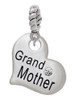 Large ''Grandmother'' Heart with Clear Crystal Rope Charm Bead Dangle