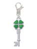3 Merry Monkeys Silvertone Translucent Green Lucky Four Leaf Clover Key - Clip on Charm