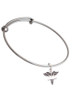 3 Merry Monkeys Silvertone Engravable Caduceus - Charm Bangle Bracelet