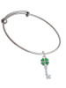 3 Merry Monkeys Silvertone Translucent Green Lucky Four Leaf Clover Key - Charm Bangle Bracelet