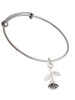 3 Merry Monkeys Silvertone Stemmed Rose - Charm Bangle Bracelet