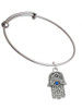 3 Merry Monkeys Silvertone Hamsa Hand with Blue Crystal - Charm Bangle Bracelet
