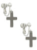 3 Merry Monkeys Stainless Steel 5/8" Cross - Clip On Earrings