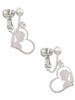3 Merry Monkeys Silvertone Girl Silhouette in Heart - Clip On Earrings