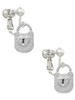 3 Merry Monkeys Silvertone Hammered Lock with Heart and Clear Crystals - Clip On Earrings