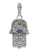3 Merry Monkeys Silvertone Hamsa Hand with Blue Crystal - Rope Charm Bead Dangle