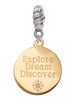 3 Merry Monkeys Goldtone Engraved Explore Dream Discover Disc - Rope Charm Bead Dangle