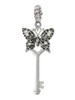 3 Merry Monkeys Silvertone Antiqued Butterfly Key with AB Crystals - Rope Charm Bead Dangle