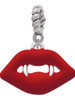 3 Merry Monkeys Silvertone Red Enamel Vampire Lips - Rope Charm Bead Dangle
