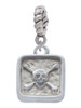 3 Merry Monkeys Silvertone Skull and Bones - Square Seal - Rope Charm Bead Dangle