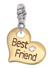 3 Merry Monkeys Goldtone Large Best Friend Heart with Crystal - Rope Charm Bead Dangle