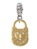 3 Merry Monkeys Goldtone Hammered Lock with Heart Crystals - Rope Charm Bead Dangle