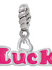 Hot Pink ''Luck'' with Heart Rope Charm Bead Dangle