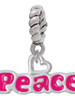 Hot Pink ''Peace'' with Heart Rope Charm Bead Dangle