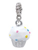 3-D White Cupcake with Sprinkles Rope Charm Bead Dangle