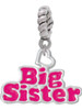 Hot Pink ''Big Sister'' with Heart Rope Charm Bead Dangle