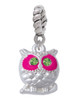 Owl with Hot Pink & Lime Green Crystal Eyes Rope Charm Bead Dangle