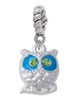 Owl with Hot Blue & Lime Green Crystal Eyes Rope Charm Bead Dangle