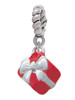 Small 3-D Red Present Box with Bow Rope Charm Bead Dangle