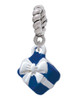 Small 3-D Blue Present Box with Bow Rope Charm Bead Dangle