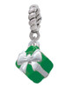 Small 3-D Green Present with Bow Rope Charm Bead Dangle