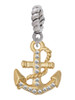 Gold Tone Clear Crystal Anchor Rope Charm Bead Dangle