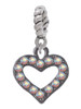 Black Nickel Plated AB Crystal Open Heart Rope Charm Bead Dangle