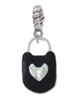 Black Enamel Lock with Clear Crystals Rope Charm Bead Dangle