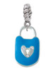 Hot Blue Enamel Lock with Clear Crystals Rope Charm Bead Dangle