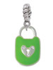 Lime Green Enamel Lock with Clear Crystals Rope Charm Bead Dangle
