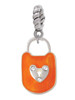Hot Orange Enamel Lock with Clear Crystals Rope Charm Bead Dangle