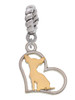 Two Tone Chihuahua Silhouette Heart Rope Charm Bead Dangle