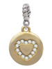 Gold Tone Disc with Crystal Heart Rope Charm Bead Dangle