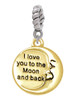 Gold Tone I Love You to the Moon and Back Rope Charm Bead Dangle