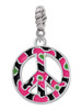 Large Hot Pink Cheetah Print Peace Sign Rope Charm Bead Dangle