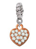 Small Rose Gold Tone Heart with Clear Crystals Rope Charm Bead Dangle