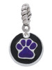 Purple Paw on Black Disc Rope Charm Bead Dangle