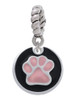 Pink Paw on Black Disc Rope Charm Bead Dangle