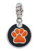 Orange Paw on Black Disc Rope Charm Bead Dangle