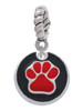 Red Paw on Black Disc Rope Charm Bead Dangle