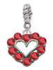Open Heart with Red Crystal Border Rope Charm Bead Dangle